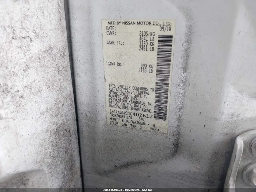 2018 NISSAN MAXIMA 3.5 SL