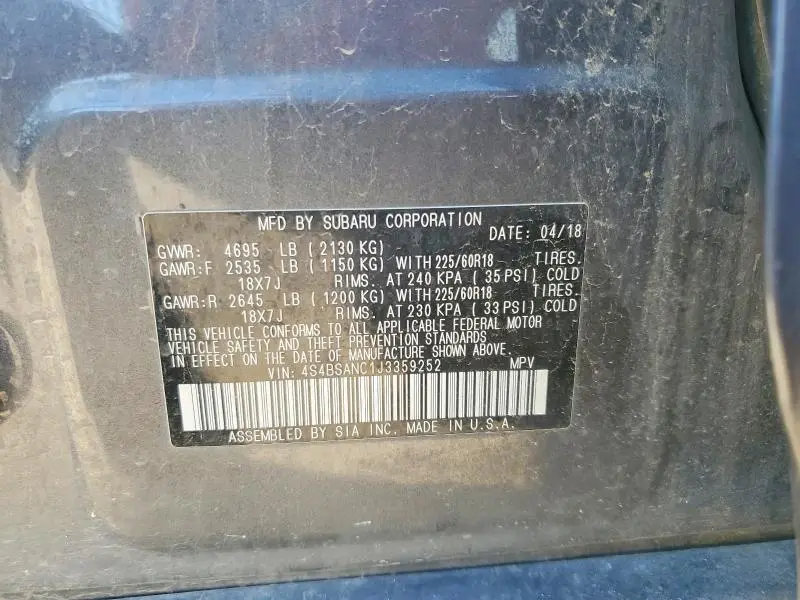 2018 SUBARU OUTBACK 2.5I LIMITED  
