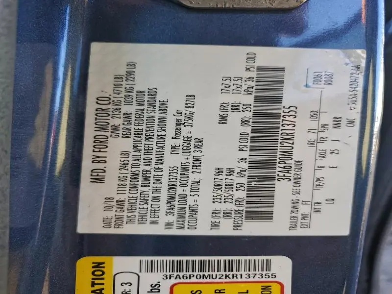 2019 FORD FUSION SEL  