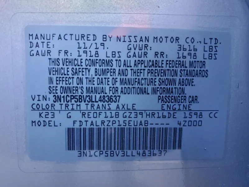 2020 NISSAN KICKS S  