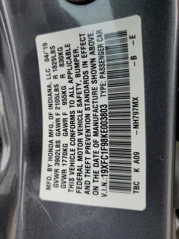 2019 HONDA CIVIC TOURING  