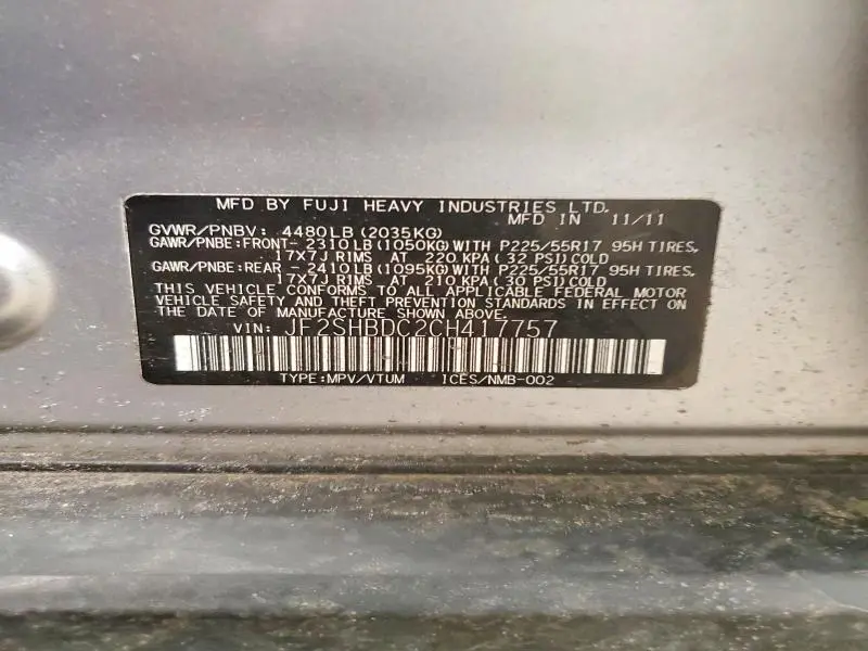 2012 SUBARU FORESTER 2.5X PREMIUM  