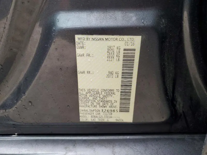 2016 NISSAN ALTIMA 2.5 S  