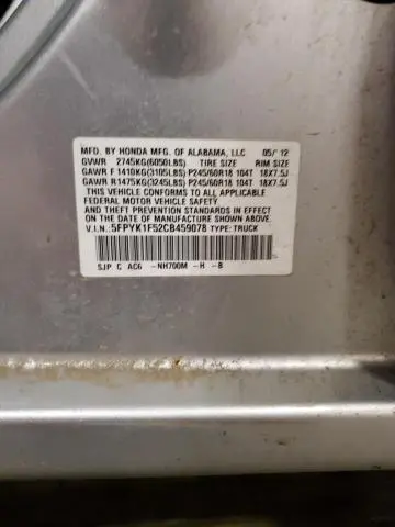 2012 HONDA RIDGELINE RTL  