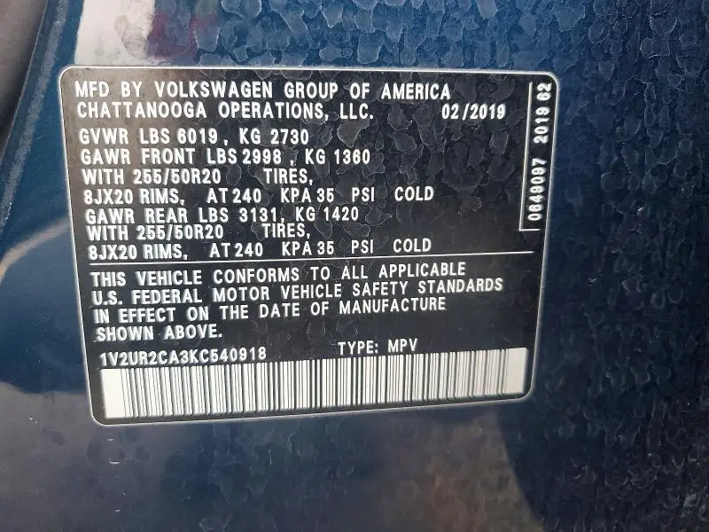 2019 VOLKSWAGEN ATLAS   