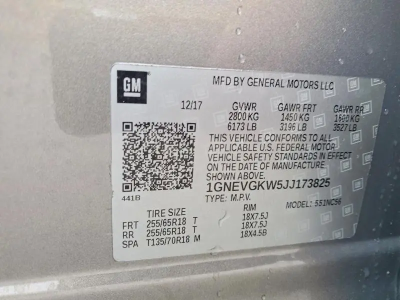 2018 CHEVROLET TRAVERSE LT  