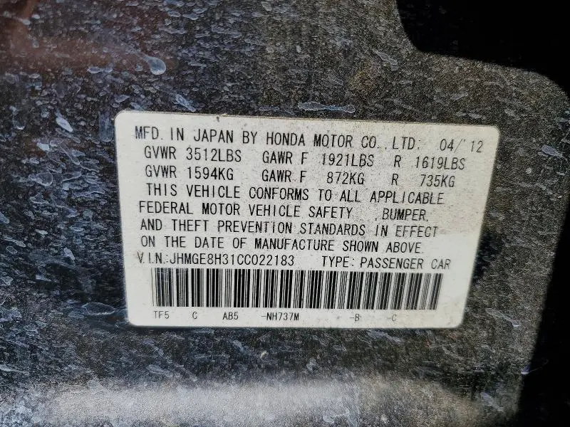2012 HONDA FIT   