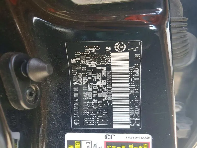 2013 TOYOTA COROLLA S  