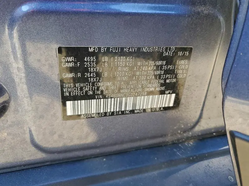 2016 SUBARU OUTBACK 2.5I LIMITED  