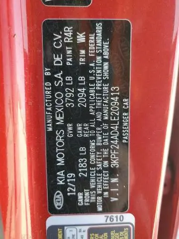 2020 KIA FORTE   