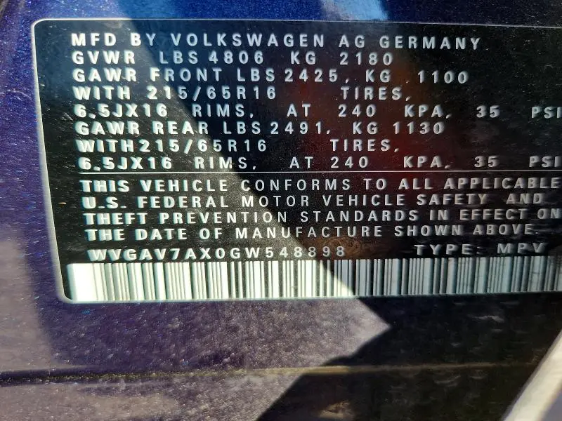2016 VOLKSWAGEN TIGUAN S  