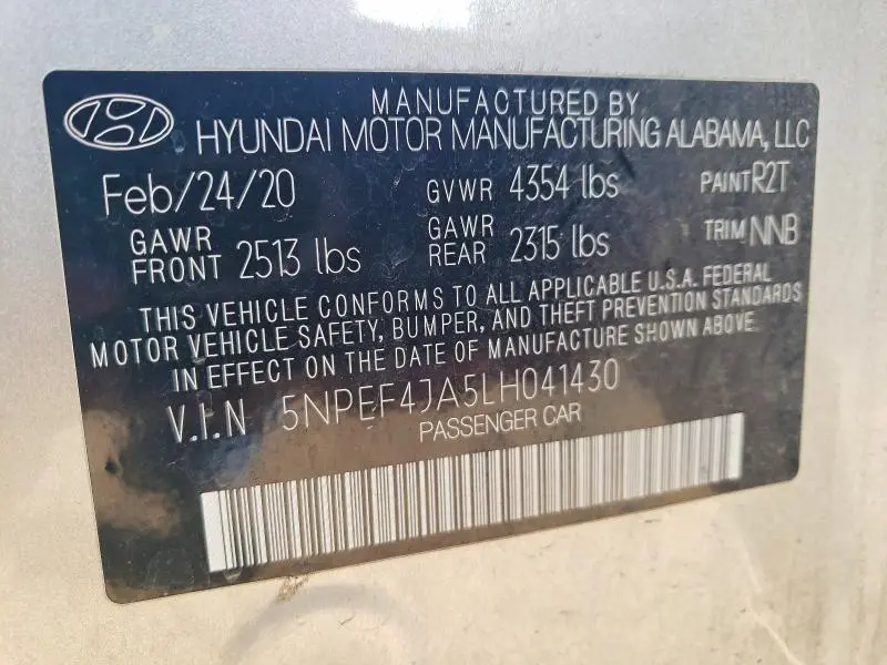 2020 HYUNDAI SONATA SEL  