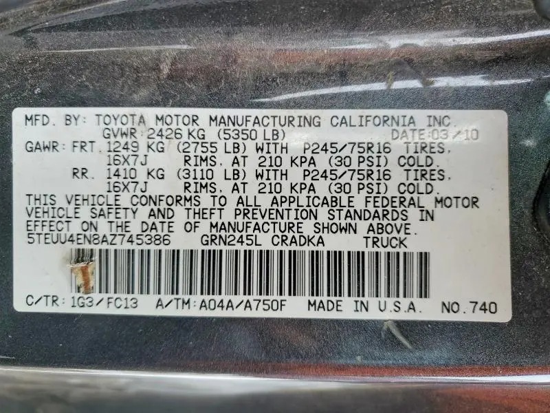 2010 TOYOTA TACOMA ACCESS CAB  