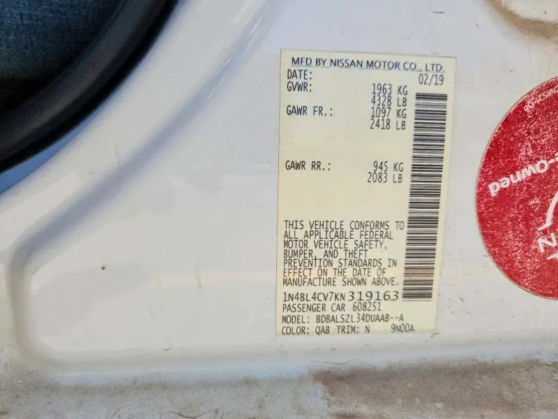 2019 NISSAN ALTIMA SR  