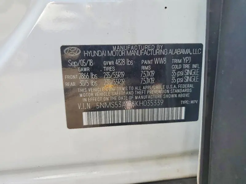 2019 HYUNDAI SANTA FE ULTIMATE 2.0T  