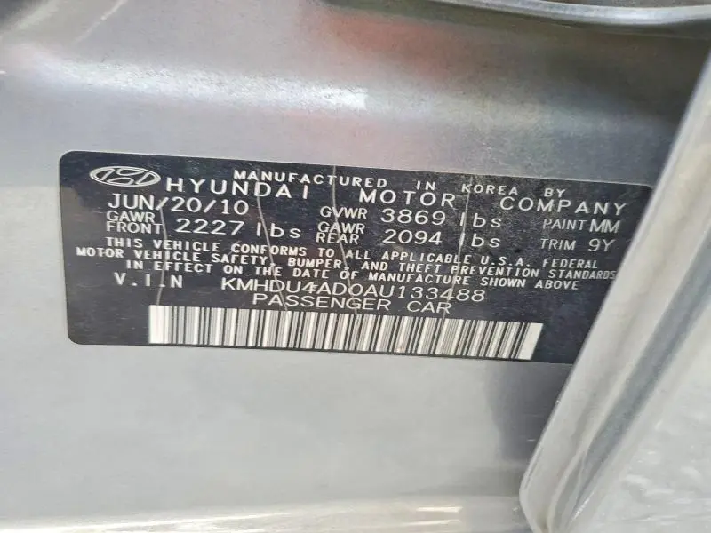 2010 HYUNDAI ELANTRA BLUE  