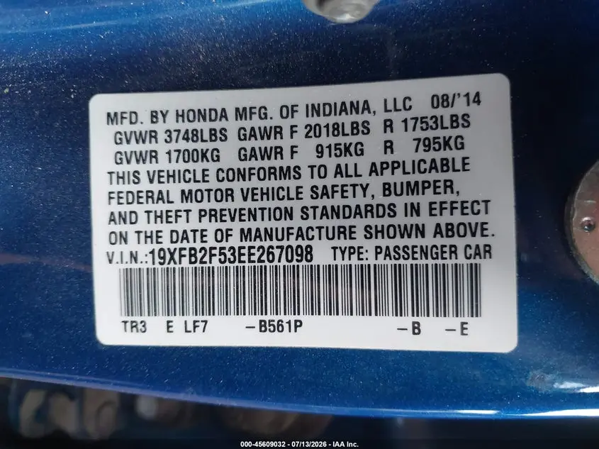 2014 HONDA CIVIC LX