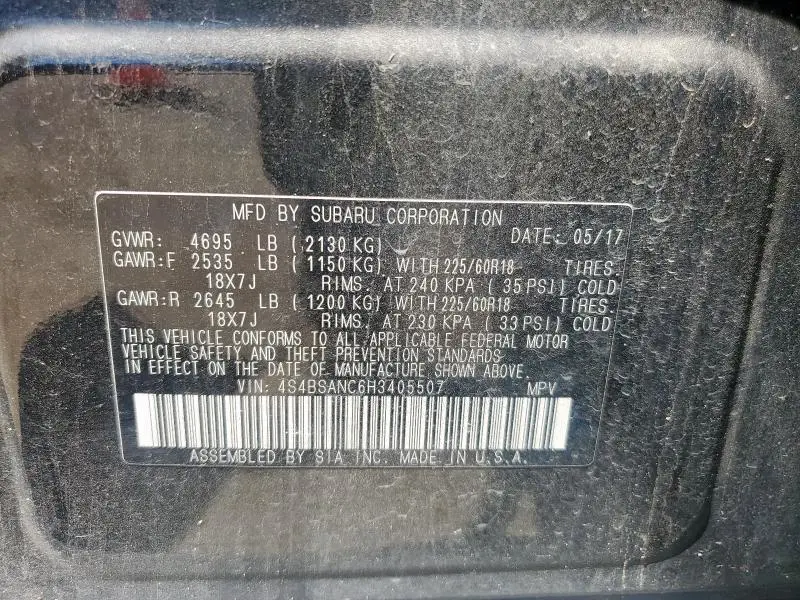 2017 SUBARU OUTBACK 2.5I LIMITED  