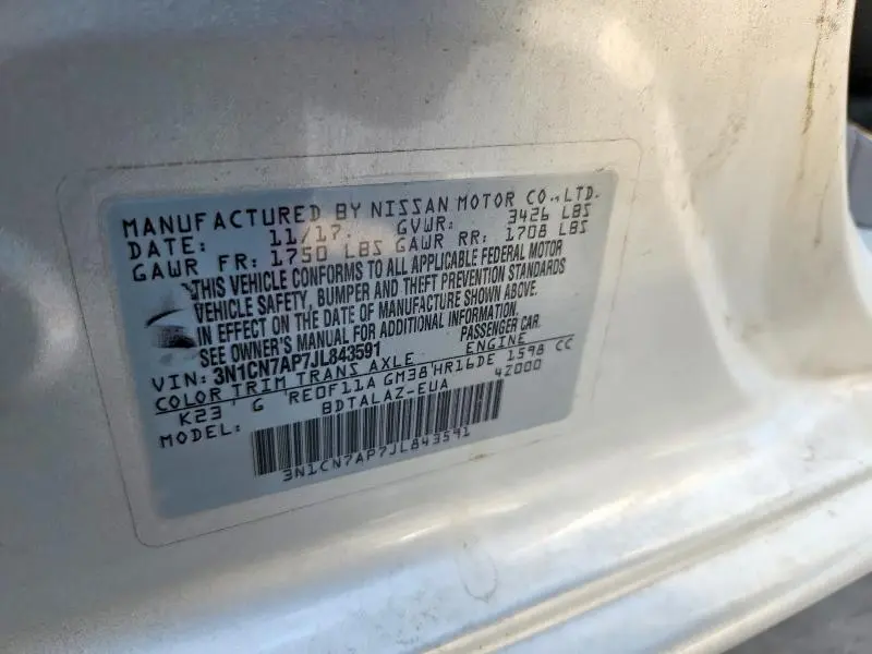 2018 NISSAN VERSA S PLUS  