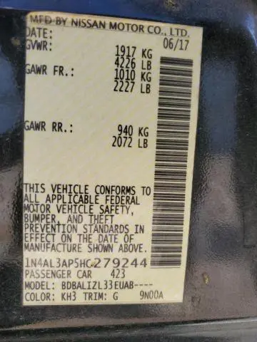 2017 NISSAN ALTIMA 2.5  