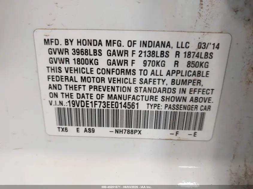 2014 ACURA ILX 2.0L