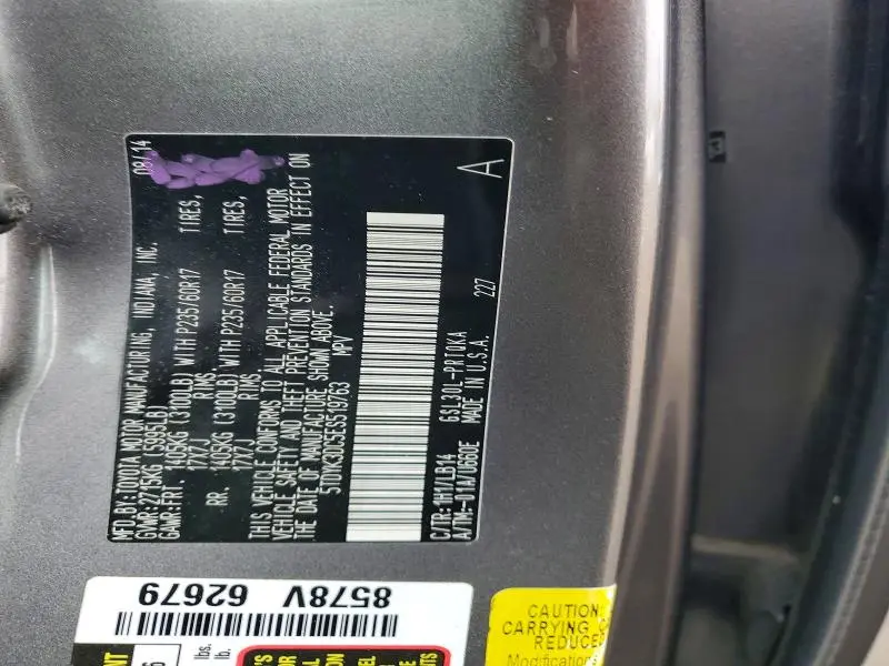 2014 TOYOTA SIENNA XLE 8-PASSENGER  