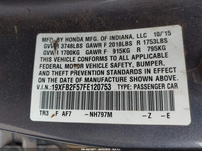2015 HONDA CIVIC LX
