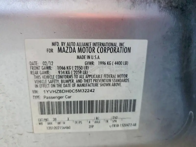 2012 MAZDA 6 I  