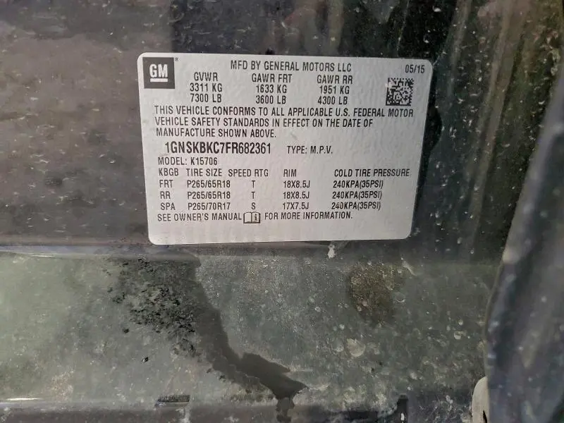 2015 CHEVROLET TAHOE K1500 LT  