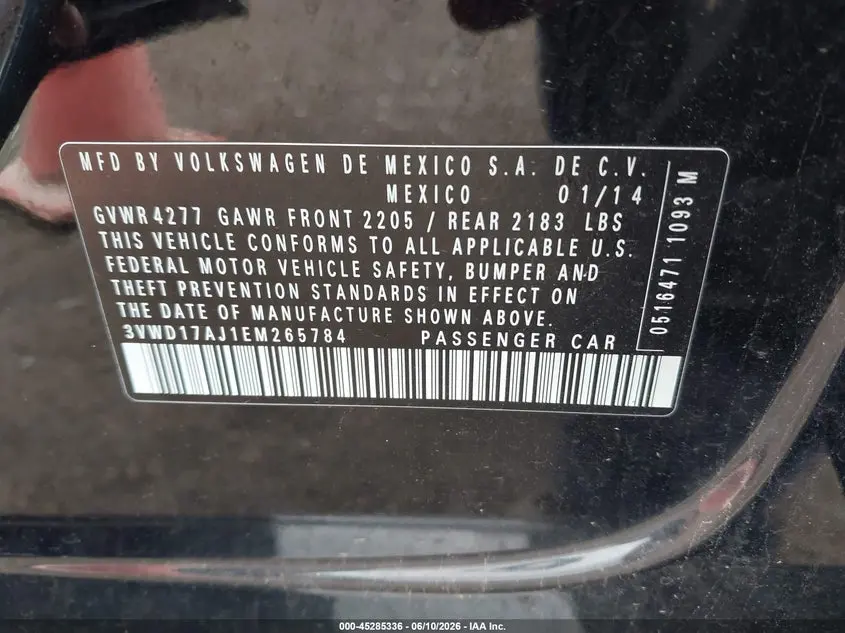 2014 VOLKSWAGEN JETTA 1.8T SE