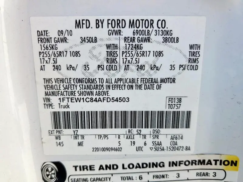 2010 FORD F150 SUPERCREW  