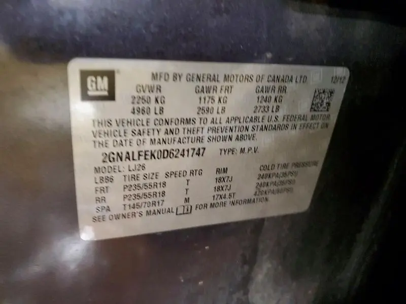 2013 CHEVROLET EQUINOX LTZ  