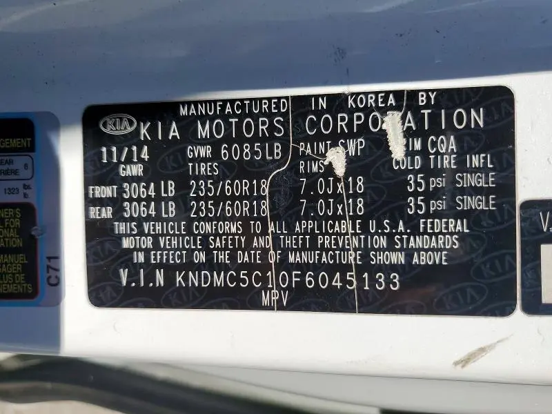 2015 KIA SEDONA EX  