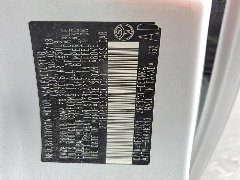 2018 TOYOTA COROLLA LE  