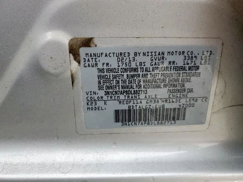 2013 NISSAN VERSA S  