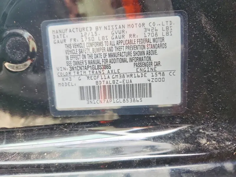 2016 NISSAN VERSA 1.6 SV  