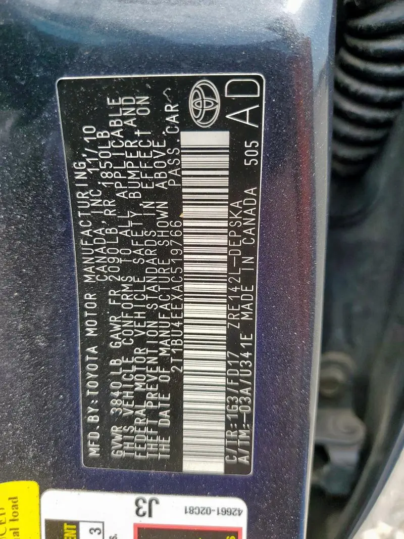 2010 TOYOTA COROLLA BASE  
