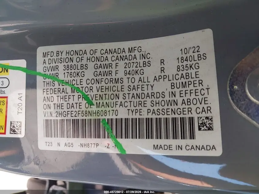 2022 HONDA CIVIC SPORT