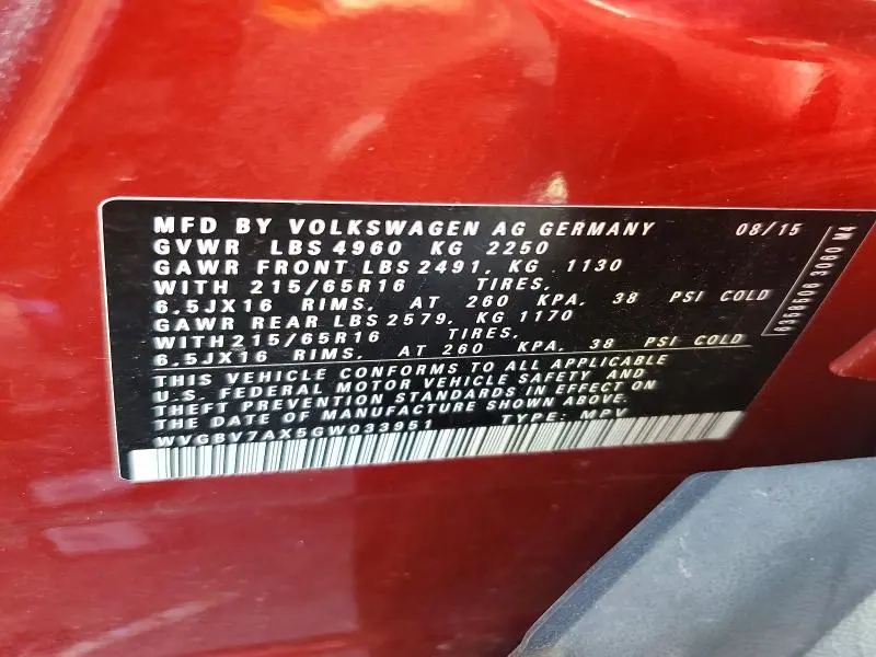 2016 VOLKSWAGEN TIGUAN S  