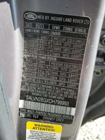 2013 LAND ROVER RANGE ROVER EVOQUE PURE  