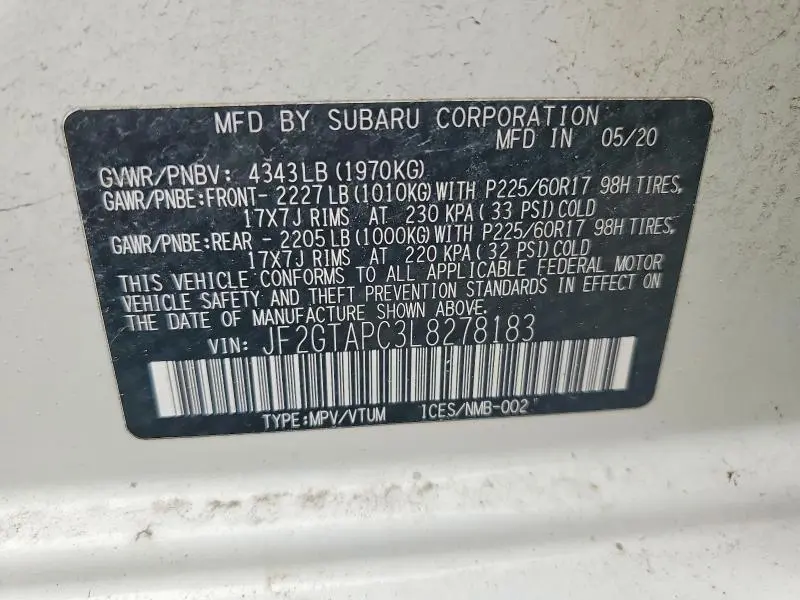 2020 SUBARU CROSSTREK PREMIUM  