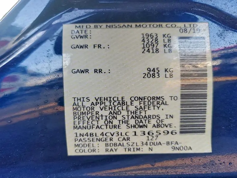 2020 NISSAN ALTIMA SR  