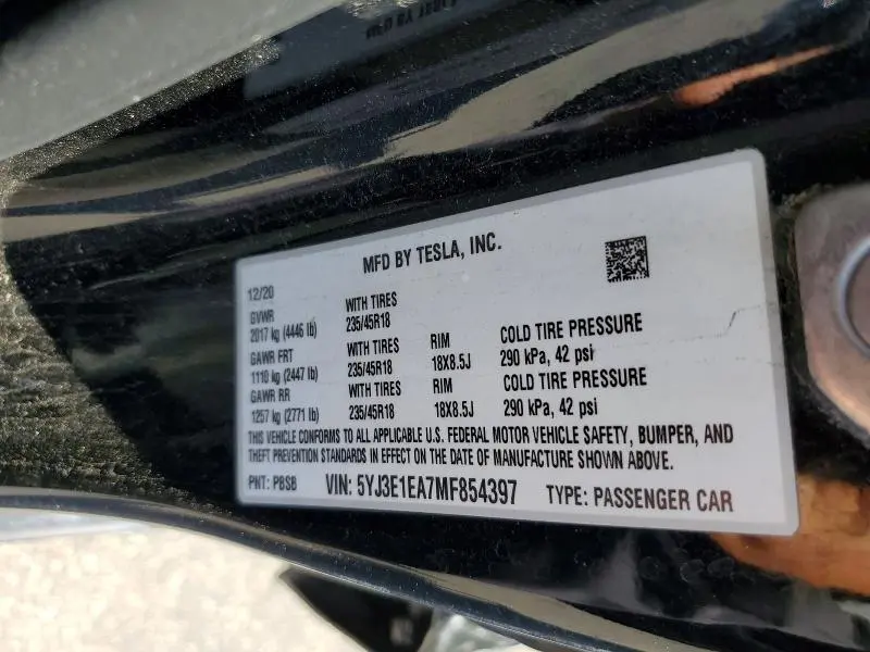 2021 TESLA MODEL 3   