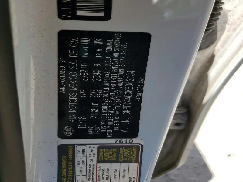 2019 KIA FORTE LXS  