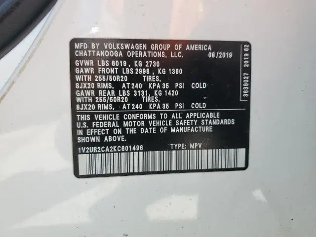 2019 VOLKSWAGEN ATLAS SE
