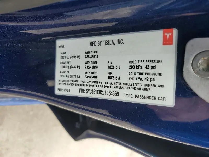 2018 TESLA MODEL 3   