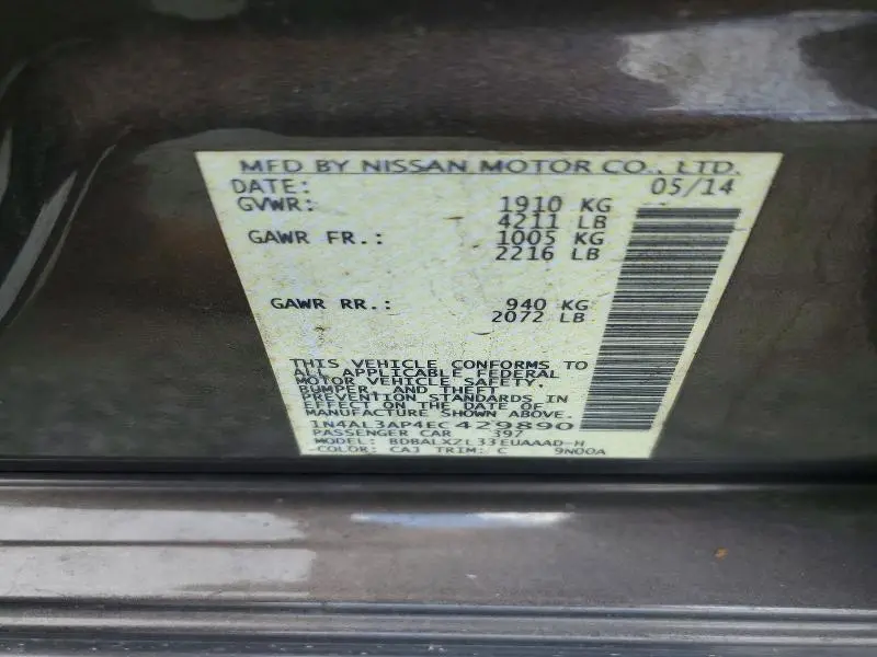 2014 NISSAN ALTIMA 2.5 SL  