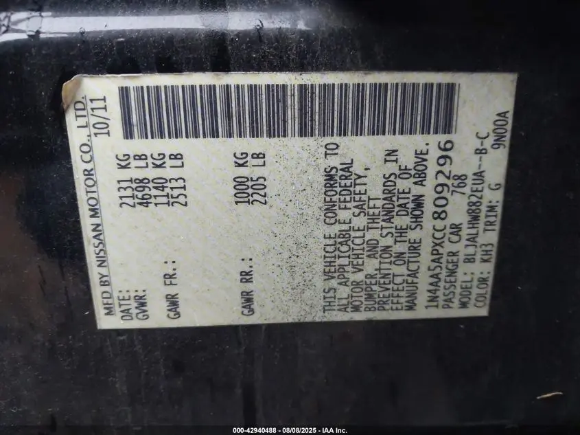 2012 NISSAN MAXIMA 3.5 SV