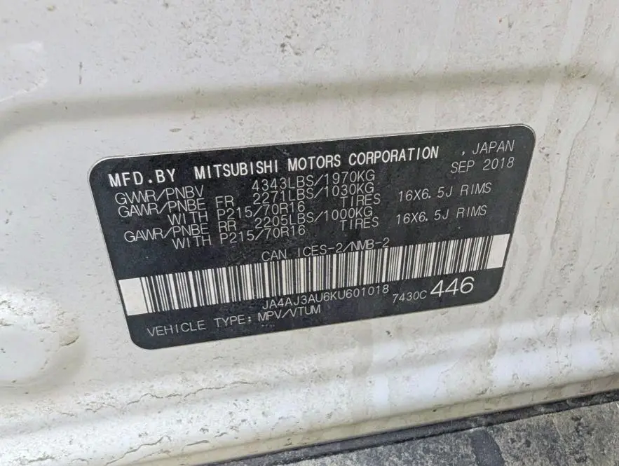 2019 MITSUBISHI RVR SE  