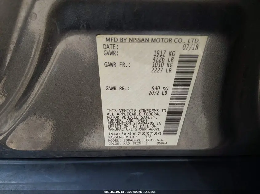 2018 NISSAN ALTIMA 2.5 SR